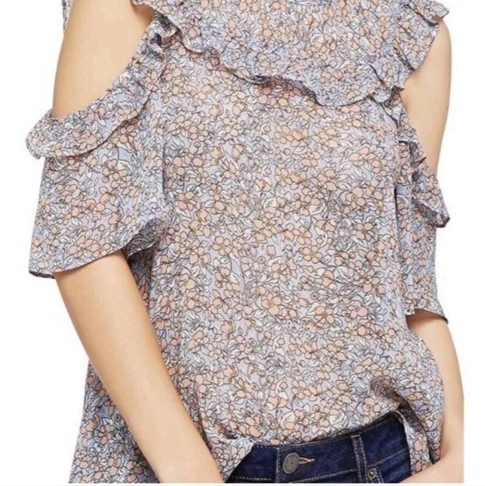 BCBG Generation Ruffle cold shoulder top size S